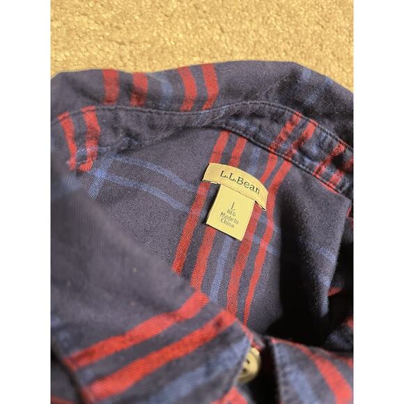 LL Bean Flannel Shirt Womens Large Scotch Plaid blue Button Up - Picture 3 of 7